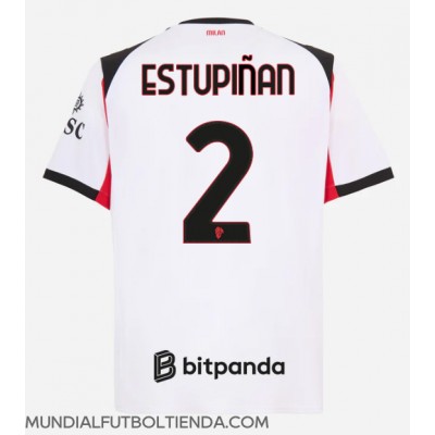 Camiseta AC Milan Pervis Estupinan #2 Segunda Equipación Replica 2025-26 mangas cortas Camiseta AC Milan Pervis Estupinan #2 Segunda Equipación Replica 2025-26 mangas cortas